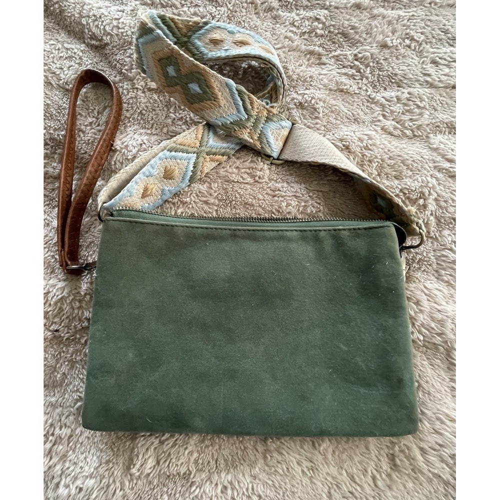 Jen&Co Vegan Leather Crossbody/Wristlet Dark Sage Double Pouch Adjustable Strap
